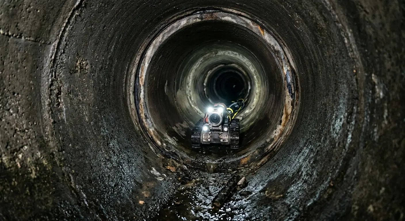 Robotic sewer camera inspecting pipe interior for Sewer Line Cleaning in Waynesville